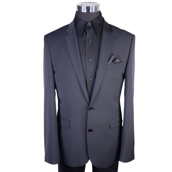 Express Men's Sport Coat Blazer Two Button Solid Black Wool Blend EXTRA SLIM 39L - Picture 2 of 14